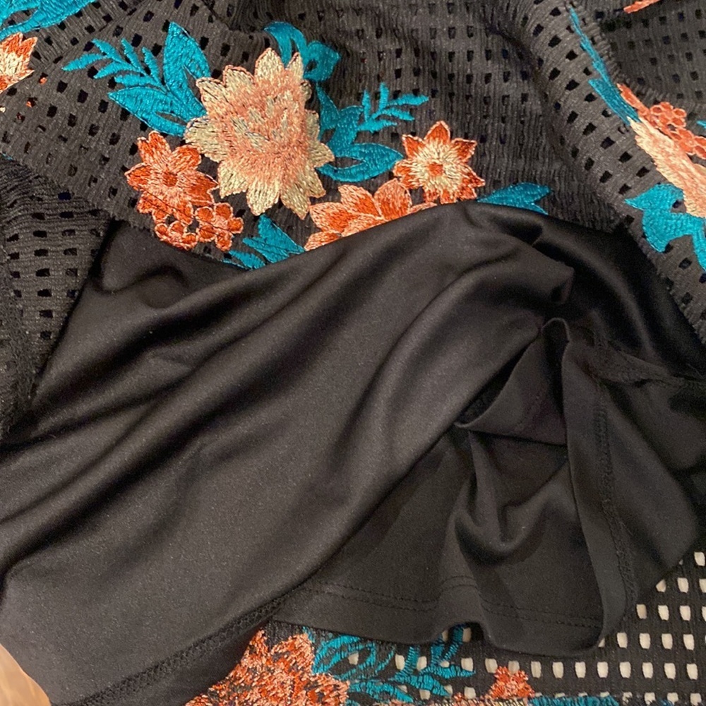 Zara Dress Mini Mesh Floral Black Embroidered Shift Whims | Size Medium - Picture 10 of 10